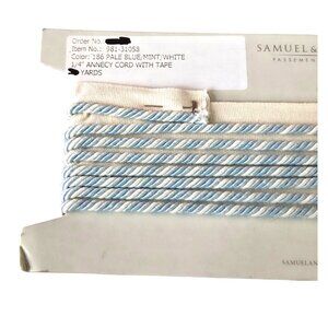 Retired Samuel & Sons 3.75 Yds 1/4" Annecy Cord Tape Pale Blue Mint White Trim